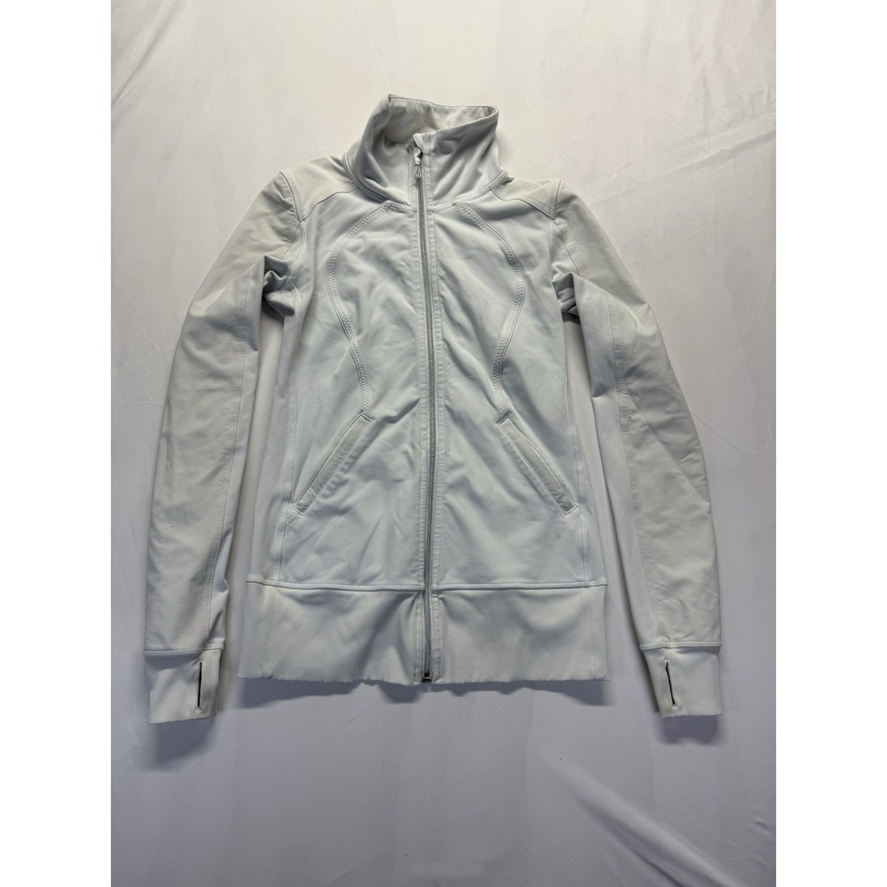 Lululemon women's Contempo Jacket Full‎ Zip W4B26S Size 6 White thumbholes stain